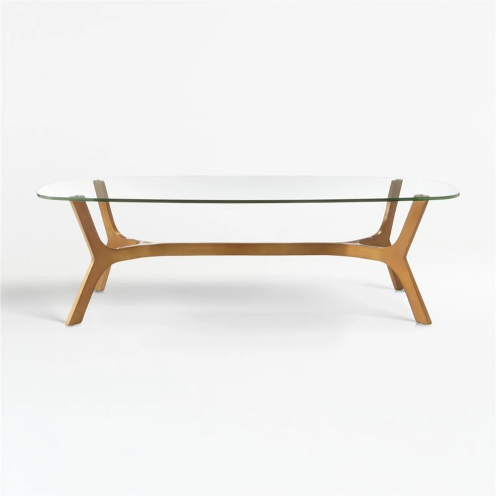 Elke Rectangular Glass Coffee Table with Brass Base