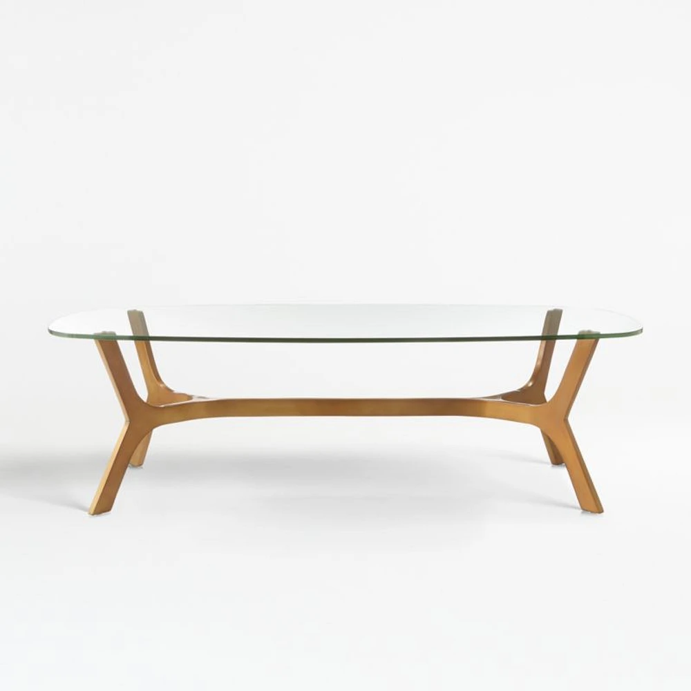 Elke Rectangular Glass Coffee Table with Brass Base