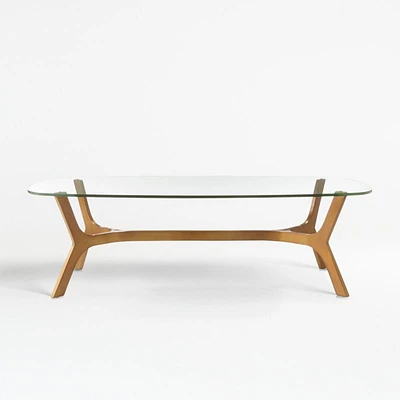 Elke Rectangular Glass Coffee Table with Brass Base