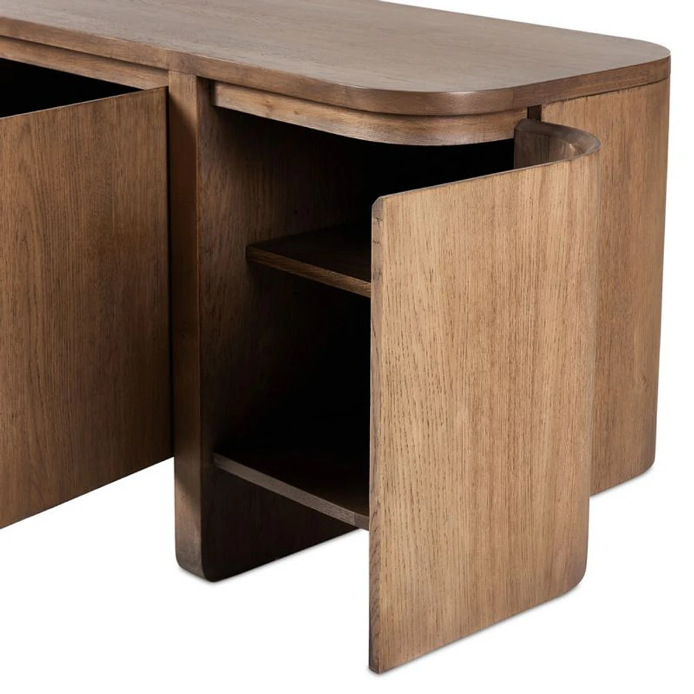 Elle 92" Natural Oak Wood Storage Media Console
