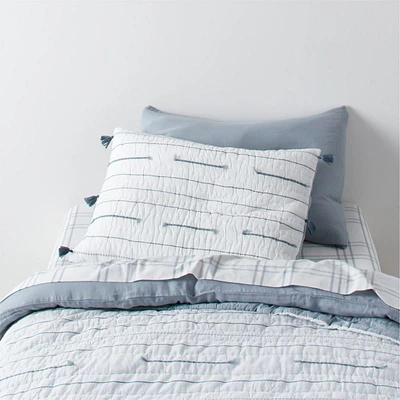 Mist Blue Embroidered Texture Stripe Voile Kids Twin Quilt