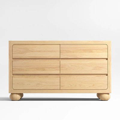 Emery Natural Oak Wood Wide 6-Drawer Kids Dresser