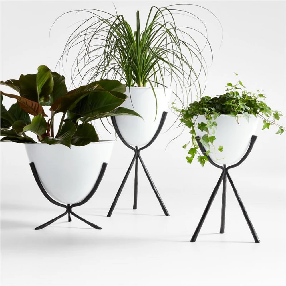 Emery 18" x 18" Low Black and White Metal Indoor/Outdoor Planter