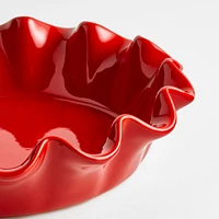 Emile Henry Burgundry Ruffled Deep Ceramic Pie Dish