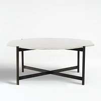 Emilia White Marble and Grey Iron 40" Polygon Coffee Table