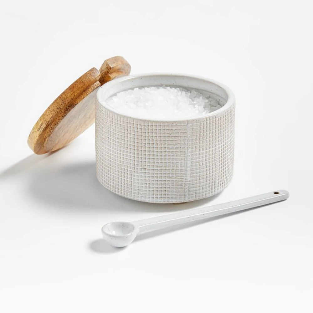 Ena White Salt Cellar with Spoon
