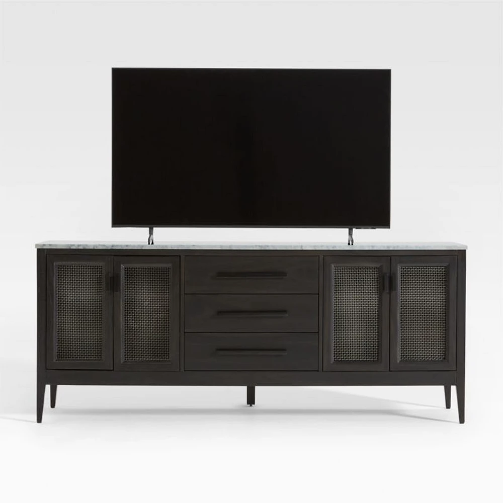 Enzo 72" Black Storage Media Console with Marble Top