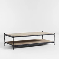 Estate Travertine and Metal 64" Rectangular Coffee Table with Shelf by Jake Arnold