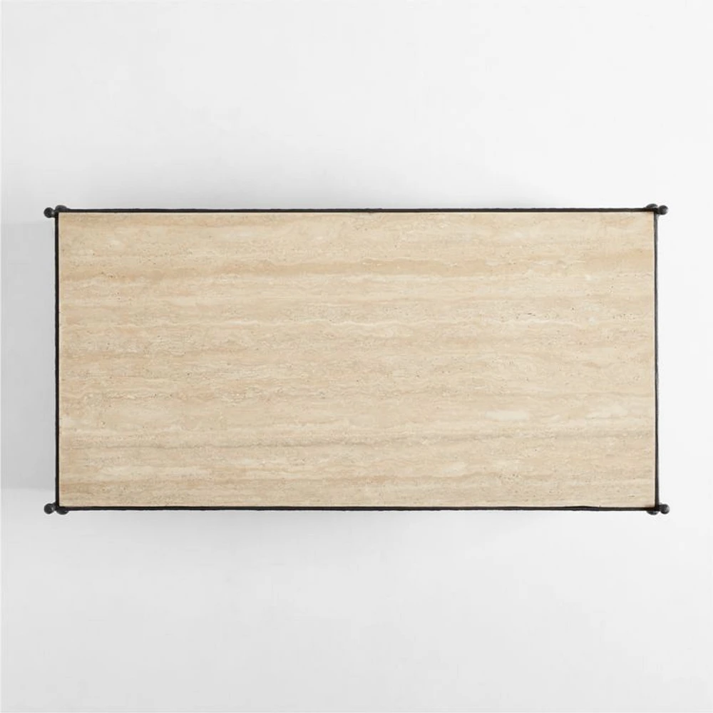 Estate Travertine and Metal 64" Rectangular Coffee Table with Shelf by Jake Arnold