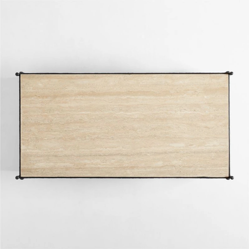 Estate Travertine and Metal 64" Rectangular Coffee Table with Shelf by Jake Arnold