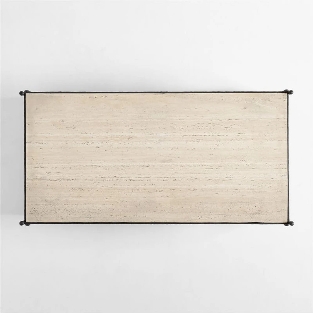 Estate Travertine and Metal 64" Rectangular Coffee Table with Shelf by Jake Arnold