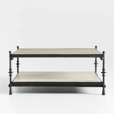 Estate Travertine and Metal Square Coffee Table by Jake Arnold