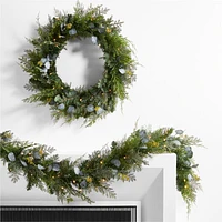 Faux Pre-Lit LED Pine and Eucalyptus Wreath 28"