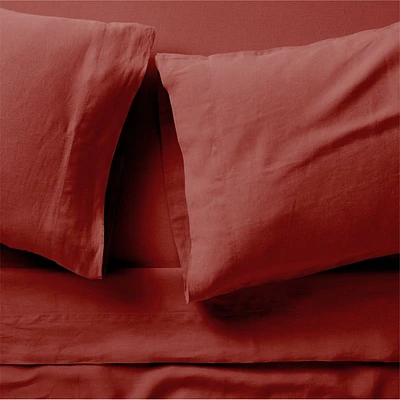 New Natural EUROPEAN FLAX ™-certified Linen Castilian Red Queen Bed Sheet Set