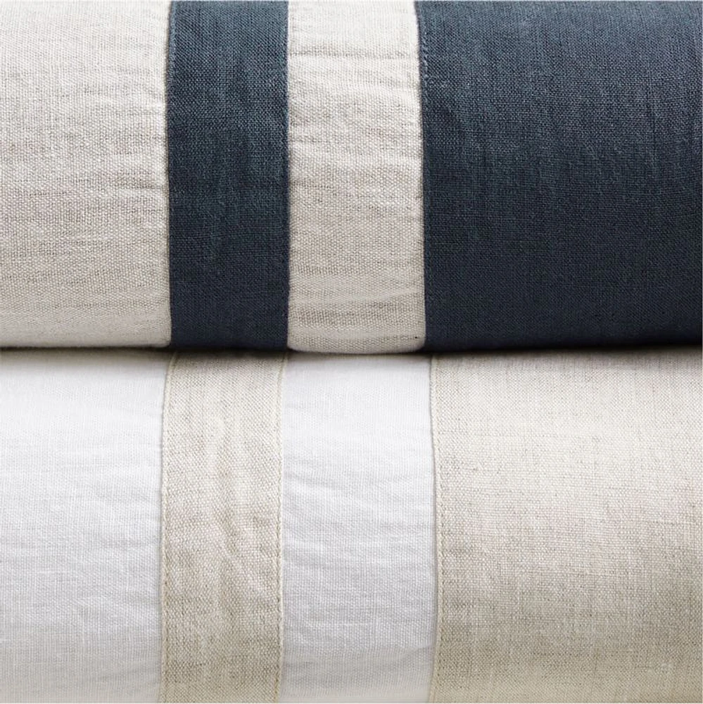 New Natural EUROPEAN FLAX ™-Certified Linen Arcadia Tan and Midnight Navy Border Full/Queen Duvet Cover