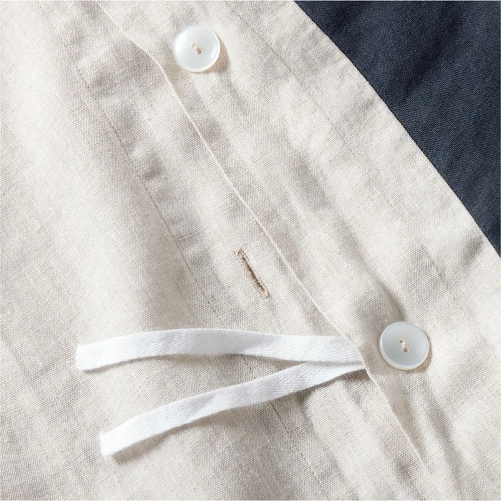 New Natural EUROPEAN FLAX ™-Certified Linen Arcadia Tan and Midnight Navy Border Full/Queen Duvet Cover