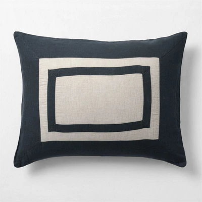 New Natural EUROPEAN FLAX ™-Certified Linen Arcadia Tan and Midnight Navy Border Standard Bed Pillow Sham