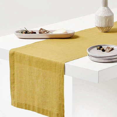 Marin 120" Olive Yellow EUROPEAN FLAX ™-Certified Linen Table Runner