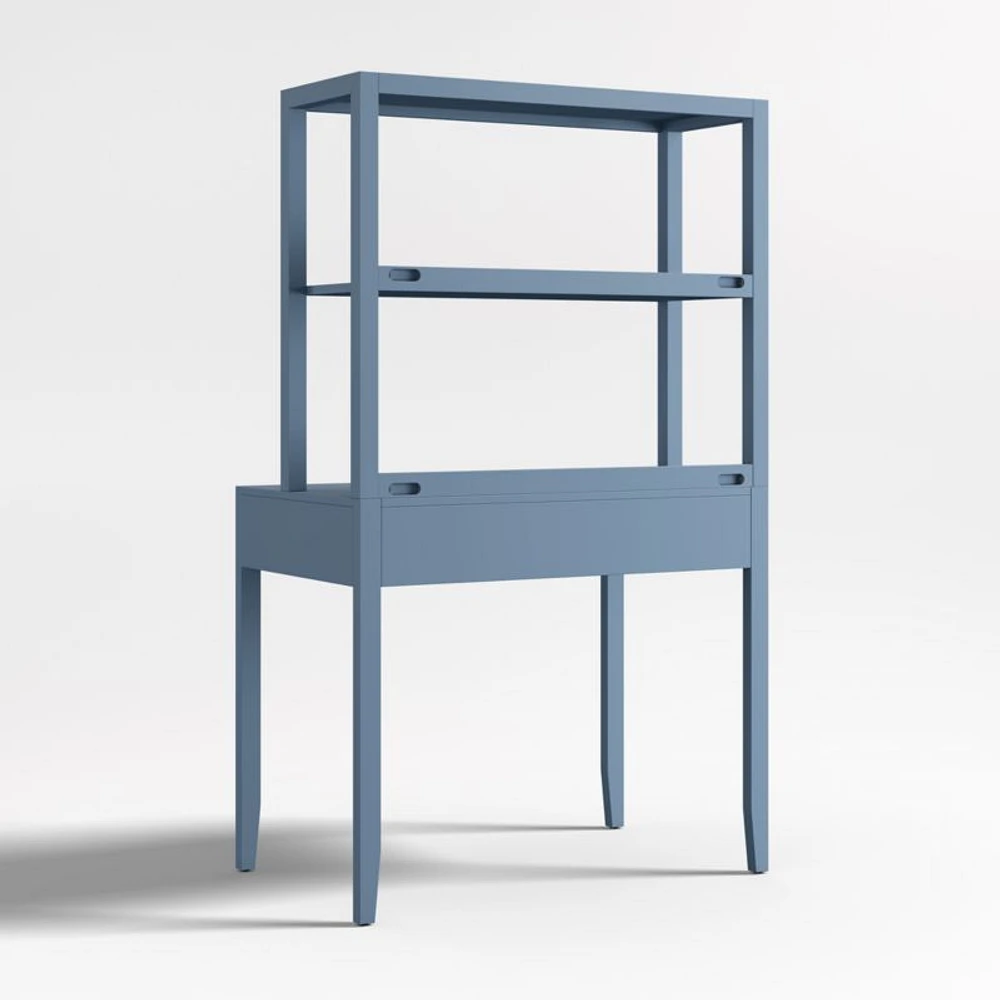 Ever Simple Modular Slate Blue Wood Kids Desk with Hutch