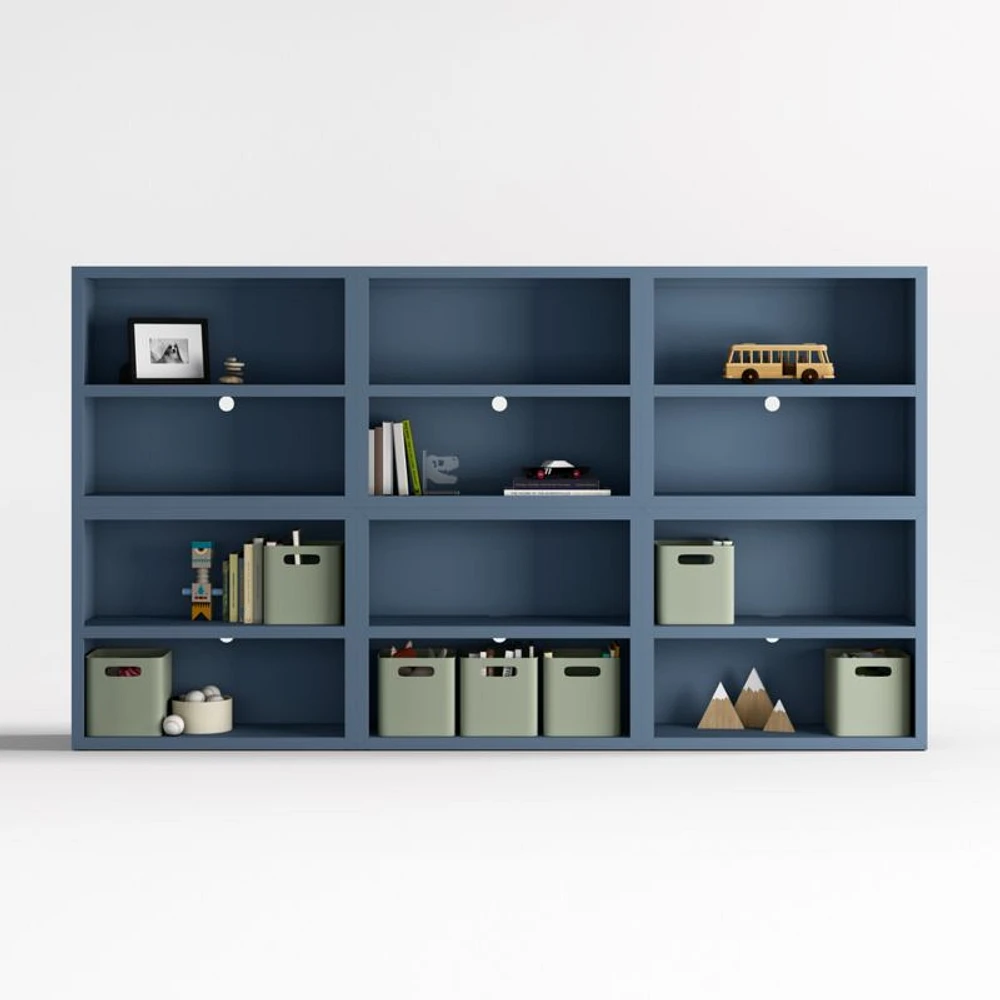 Ever Simple Set of Modular Slate Blue Wood Kids Open Bookcases