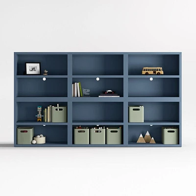 Ever Simple Set of Modular Slate Blue Wood Kids Open Bookcases