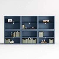 Ever Simple Set of Modular Slate Blue Wood Kids Open Bookcases