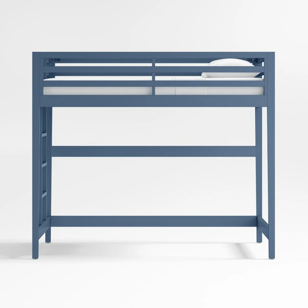 Ever Simple Slate Blue Wood Kids Loft Bed with Left Ladder