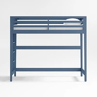 Ever Simple Slate Blue Wood Kids Loft Bed with Left Ladder