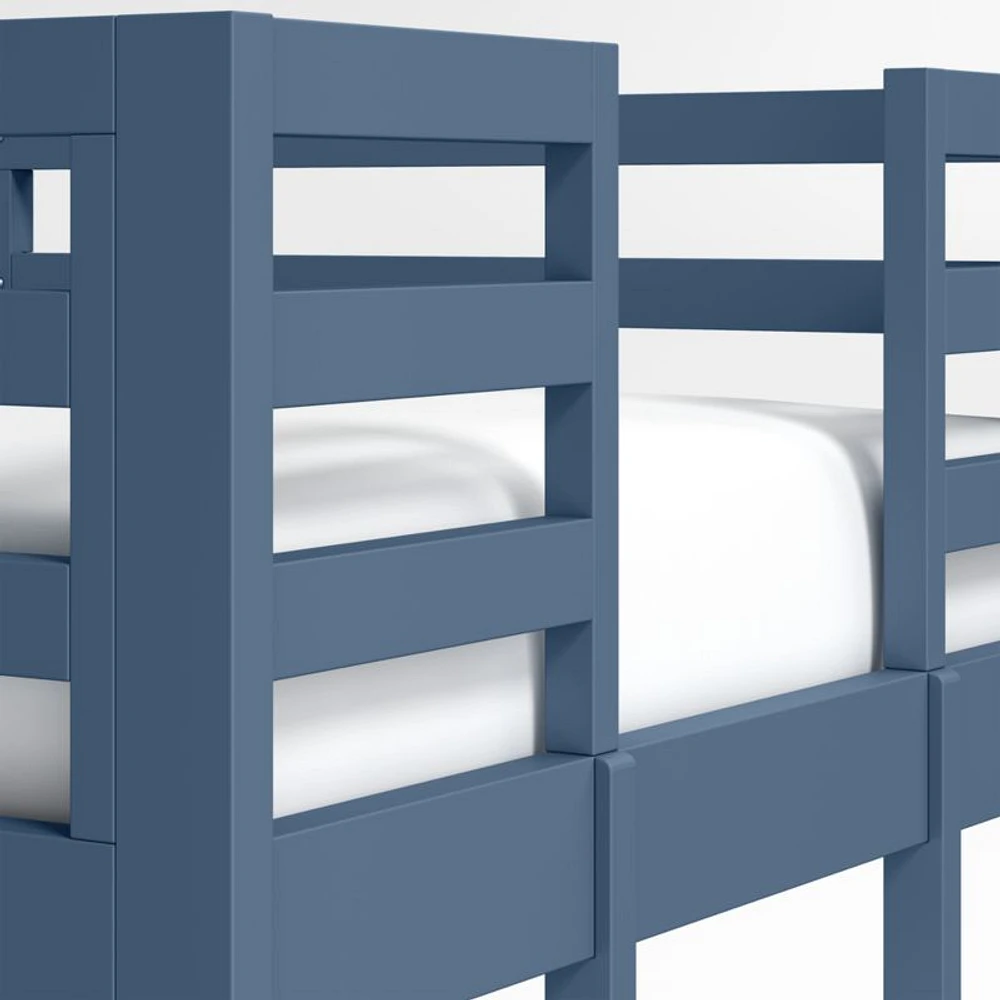 Ever Simple Slate Blue Wood Kids Loft Bed with Left Ladder