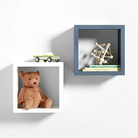 Ever Simple Slate Blue Wood Floating Cube Shelf