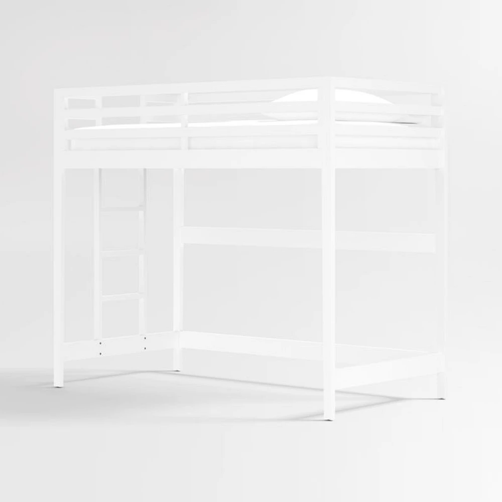 Ever Simple White Wood Kids Loft Bed with Left Ladder