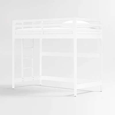 Ever Simple White Wood Kids Loft Bed with Left Ladder