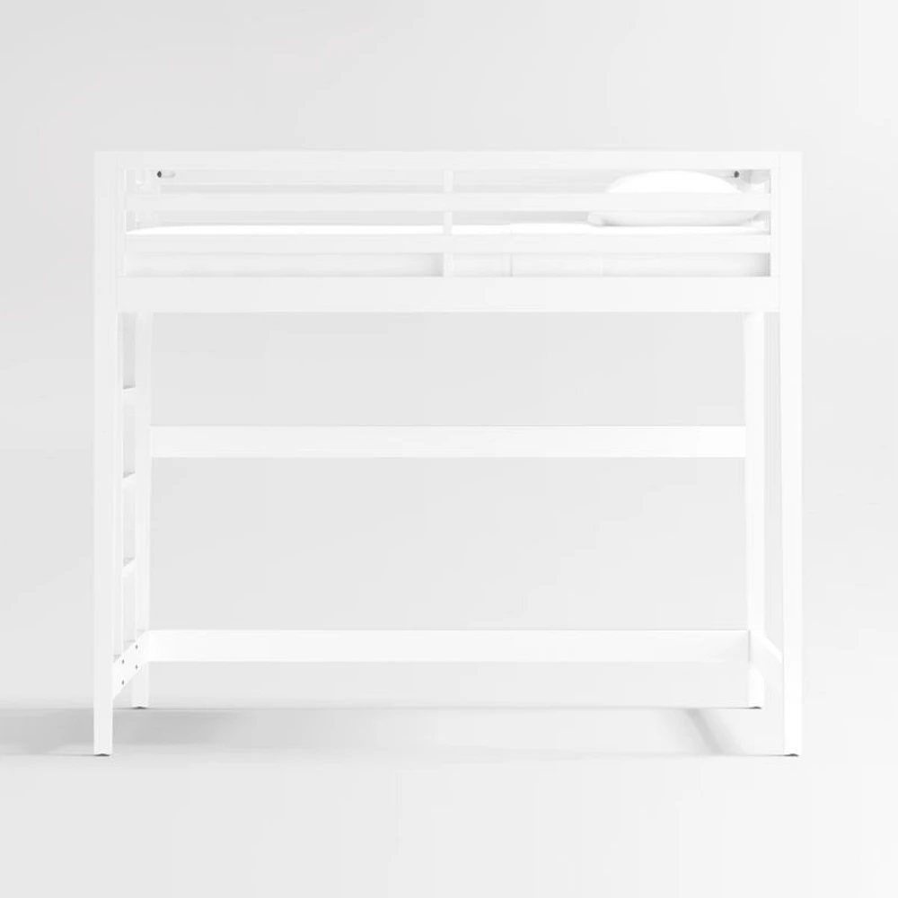 Ever Simple White Wood Kids Loft Bed with Left Ladder