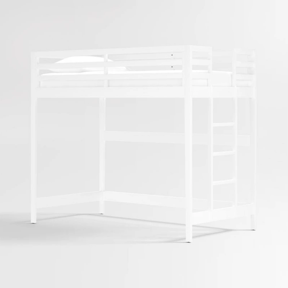 Ever Simple White Wood Kids Loft Bed with Left Ladder
