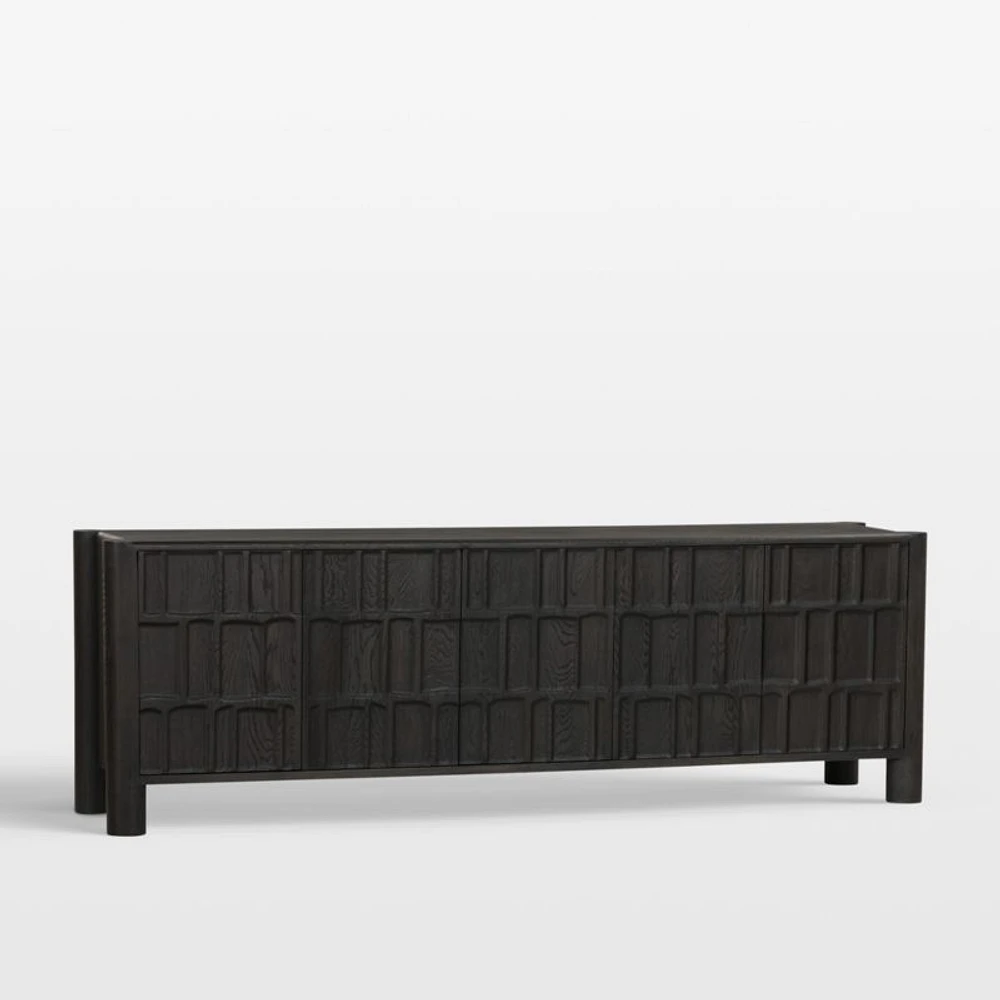 Ezri 82" Black Carved Oak Wood Storage Media Console