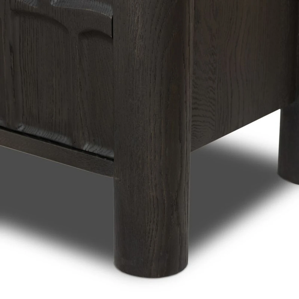 Ezri 82" Black Carved Oak Wood Storage Media Console