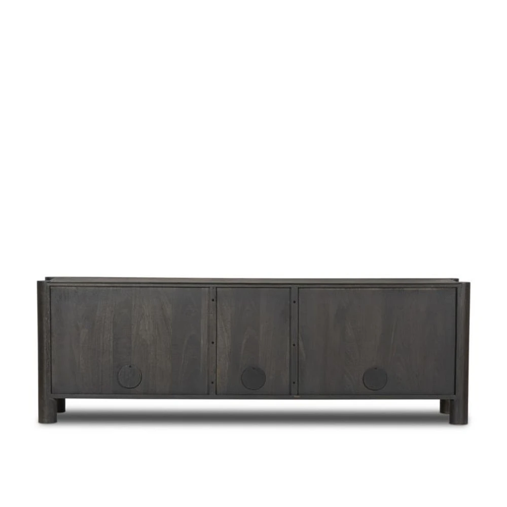 Ezri 82" Black Carved Oak Wood Storage Media Console