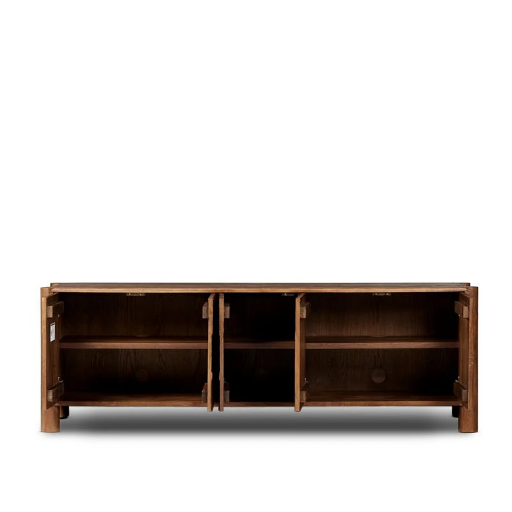 Ezri 82" Brown Carved Oak Wood Storage Media Console