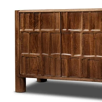 Ezri 82" Brown Carved Oak Wood Storage Media Console