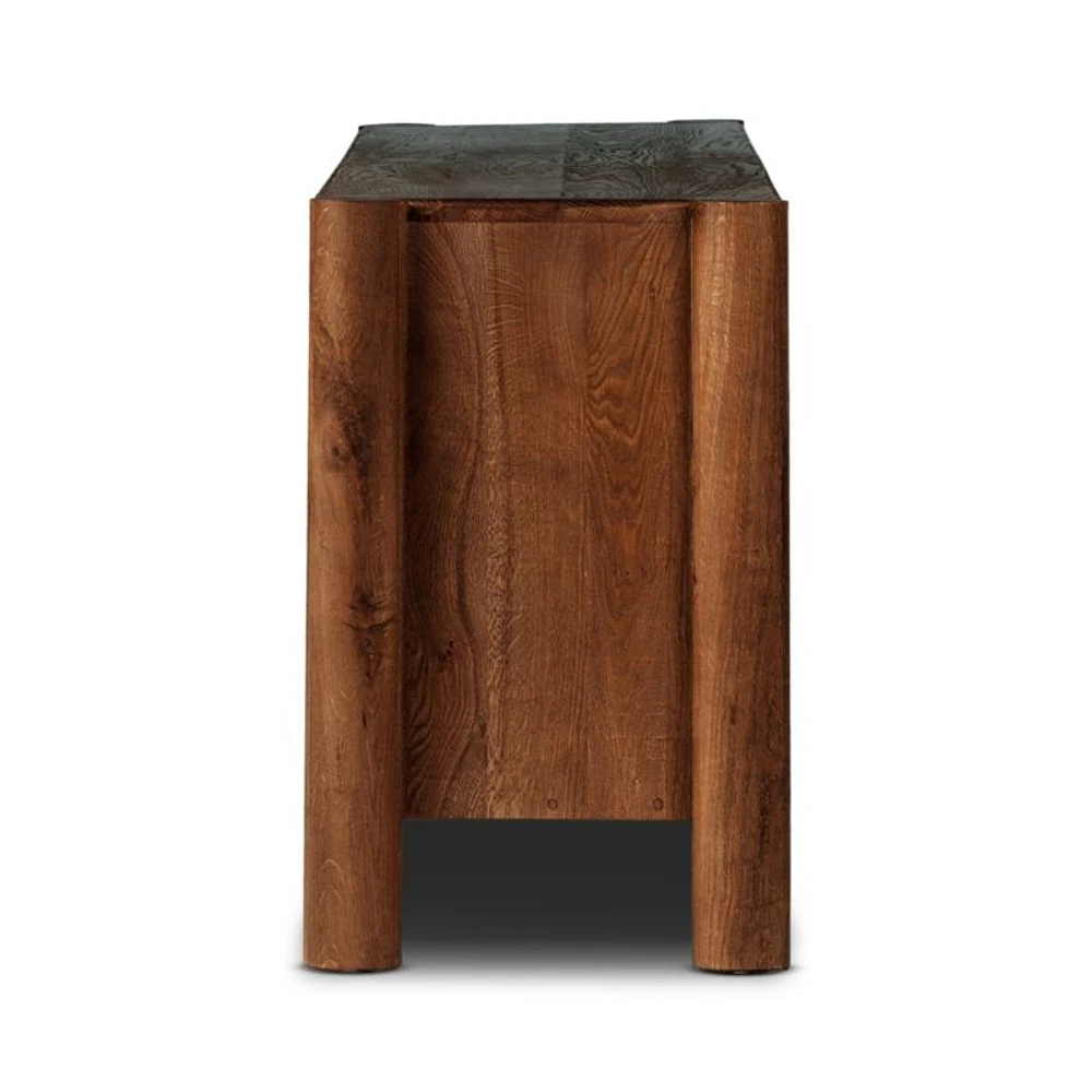 Ezri 82" Brown Carved Oak Wood Storage Media Console