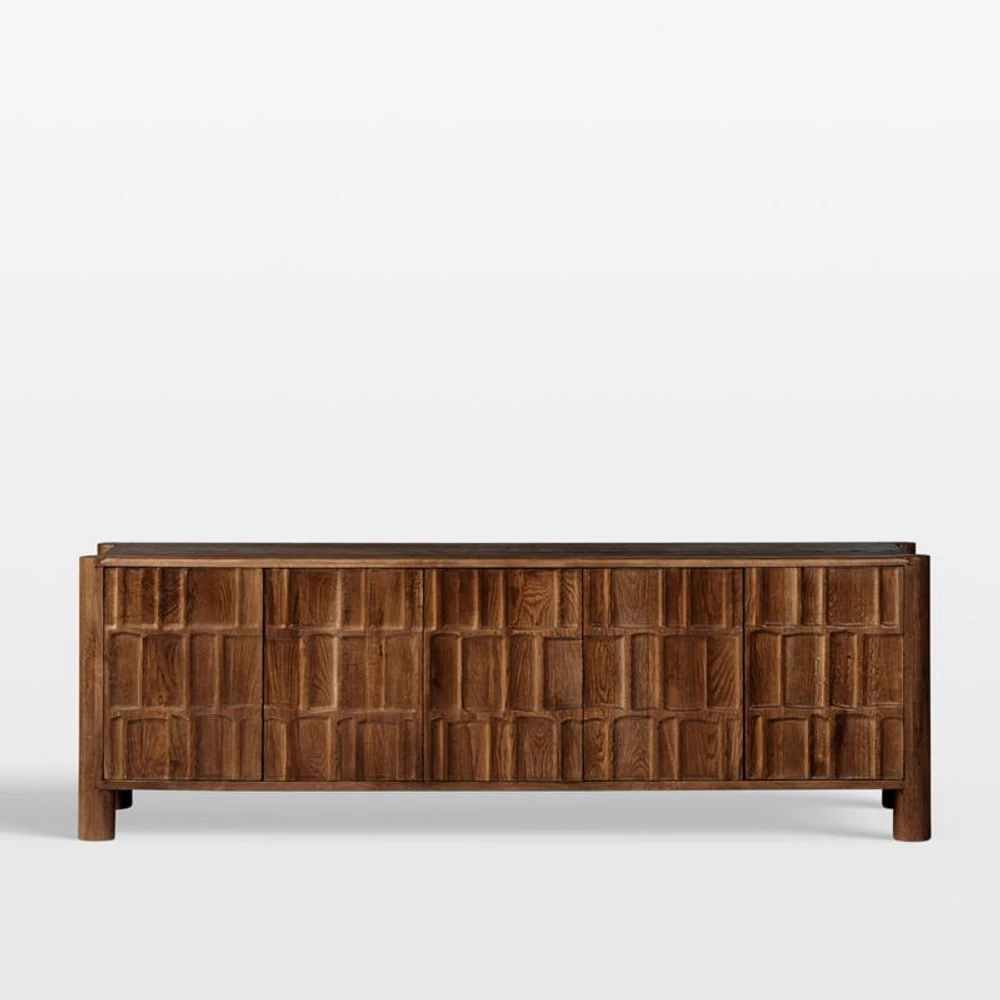 Ezri 82" Brown Carved Oak Wood Storage Media Console