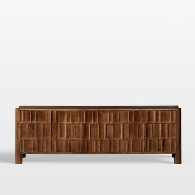 Ezri 82" Brown Carved Oak Wood Storage Media Console