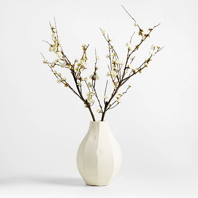 Faux White Cherry Blossom Stem Arrangement in Facette Grande White Vase 11.5" by Athena Calderone