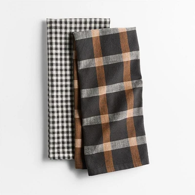 Fall Gingham and Plaid Organic Cotton Kitchen Towels, Set of 2