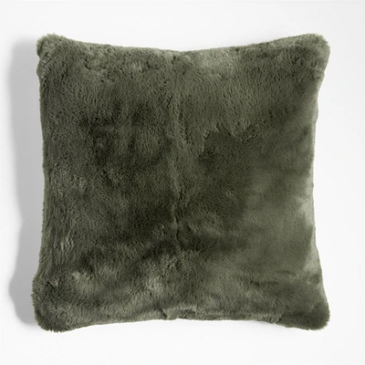 Burnt Green Faux Fur 23x23 Throw Pillow Cover