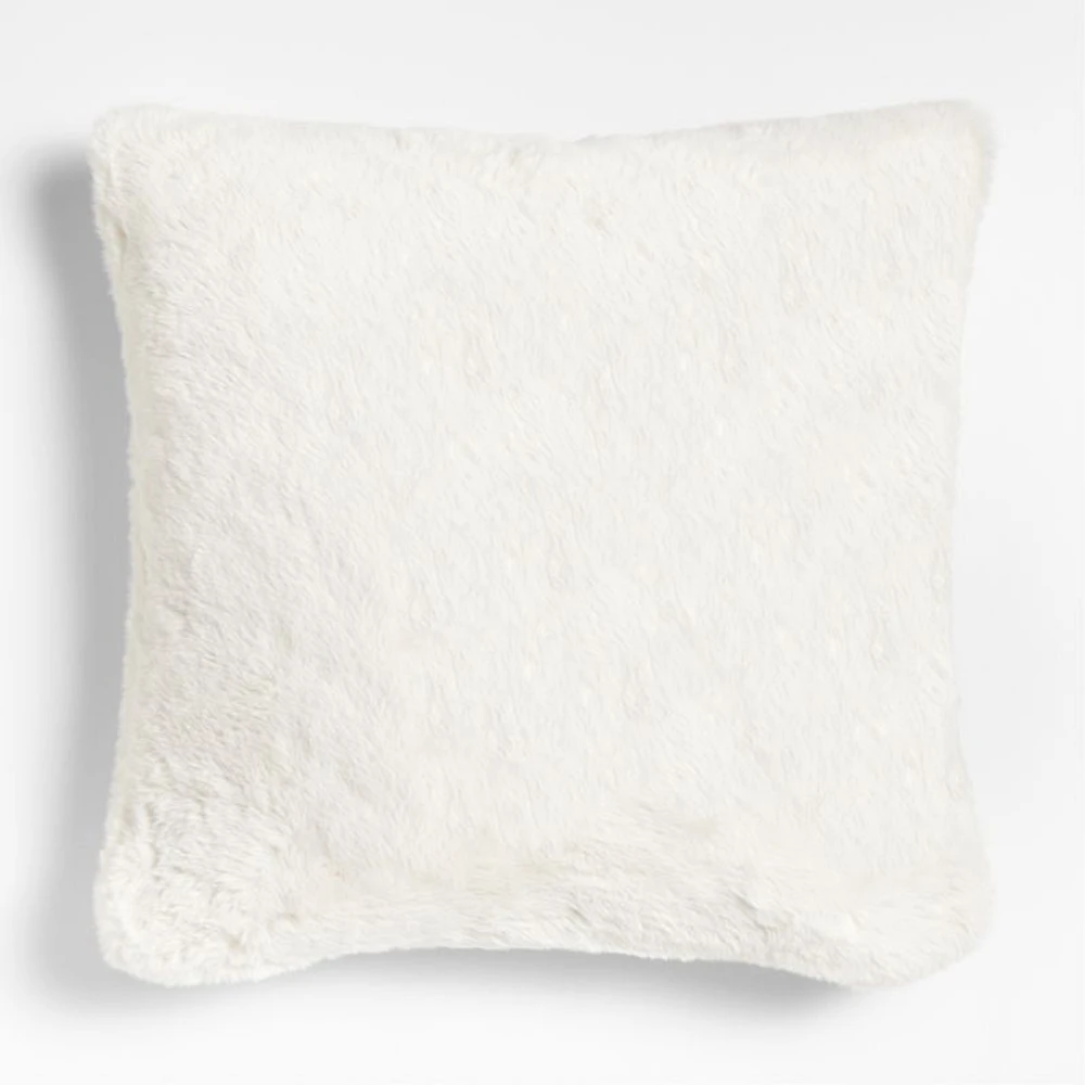 Ivory 23x23 Faux Fur Throw Pillow with Feather Insert