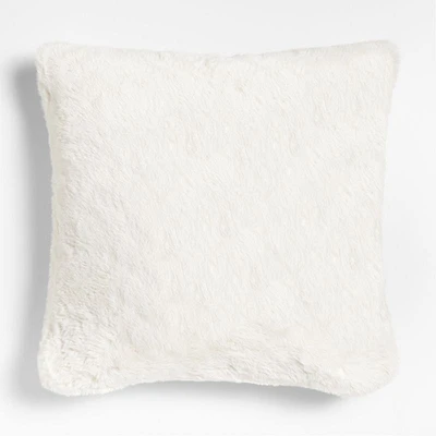 Ivory 23x23 Faux Fur Throw Pillow with Feather Insert
