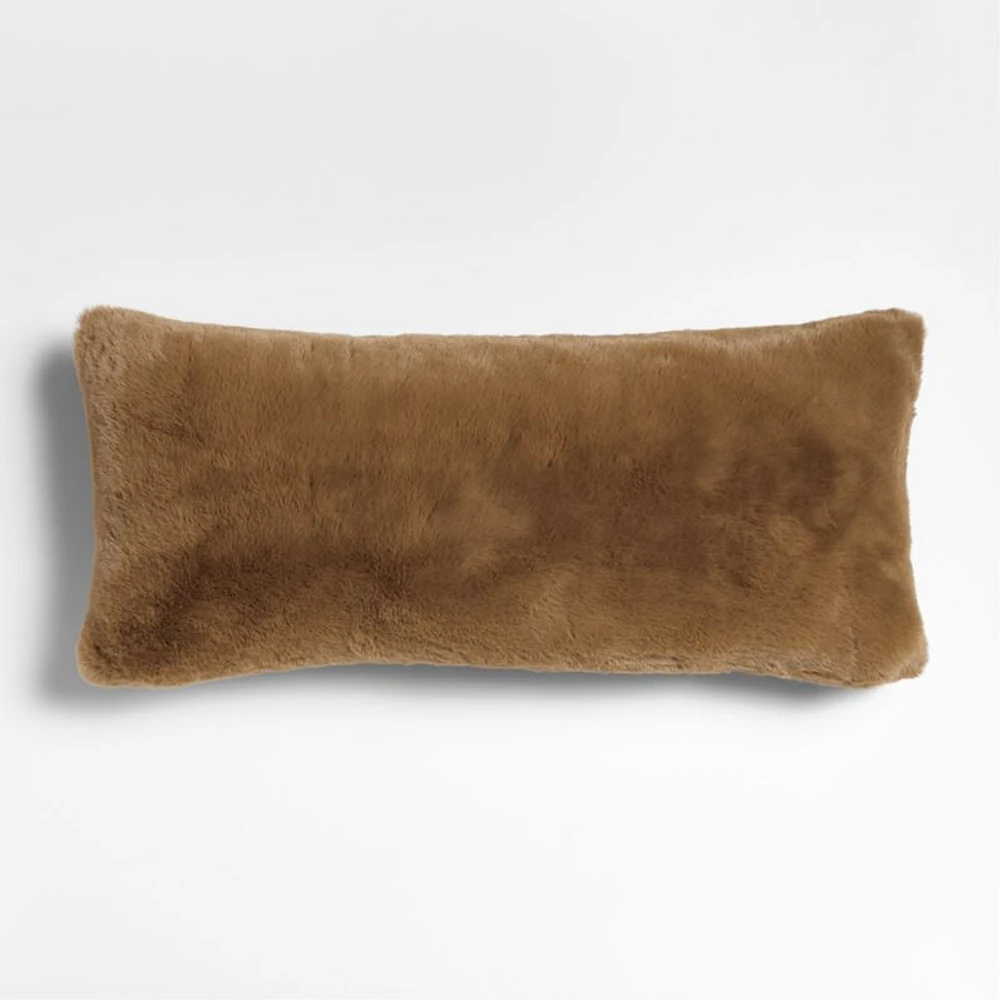 36"x16" Caramel Faux Fur Throw Pillow with Feather Insert