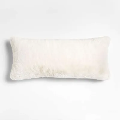Ivory 36"x16" Faux Fur Throw Pillow with Feather Insert