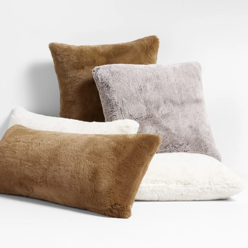 36"x16" Caramel Faux Fur Throw Pillow with Feather Insert